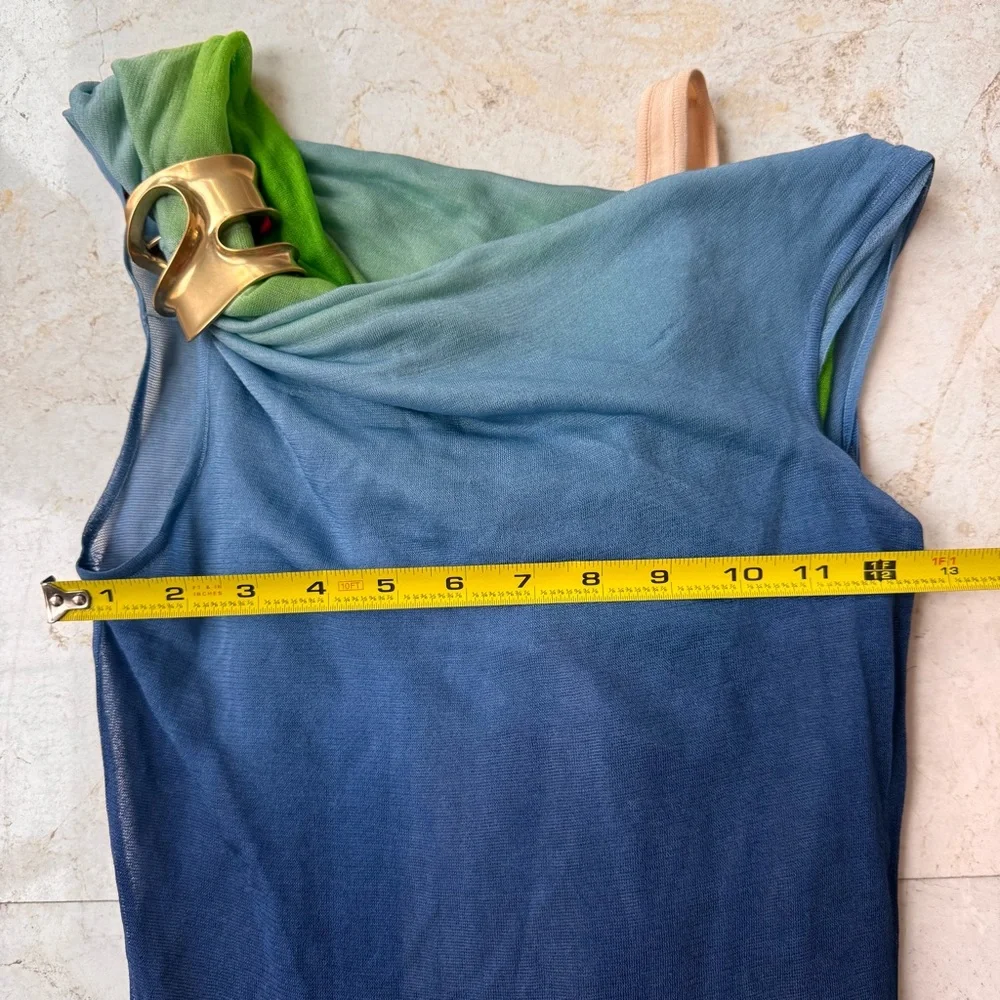 Ferragamo Silk Asymmetrical blue and Green Ombre Maxi Dress size M - Picture 14 of 16